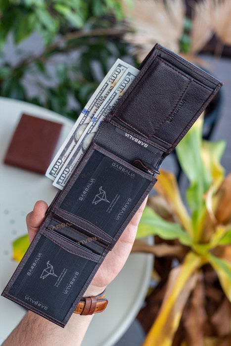 Zoozie Bags Cartera para Hombre de Piel Auténtica, Marrón con Bloqueador RFID